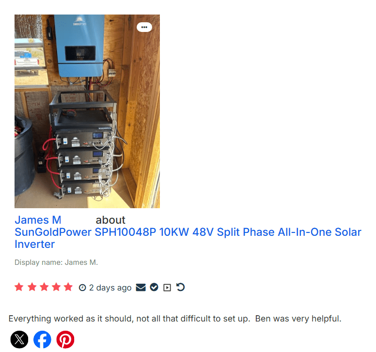 Our Latest 5-Star Review for the Popular Sungold Power 10 Kw Off-Grid inverter