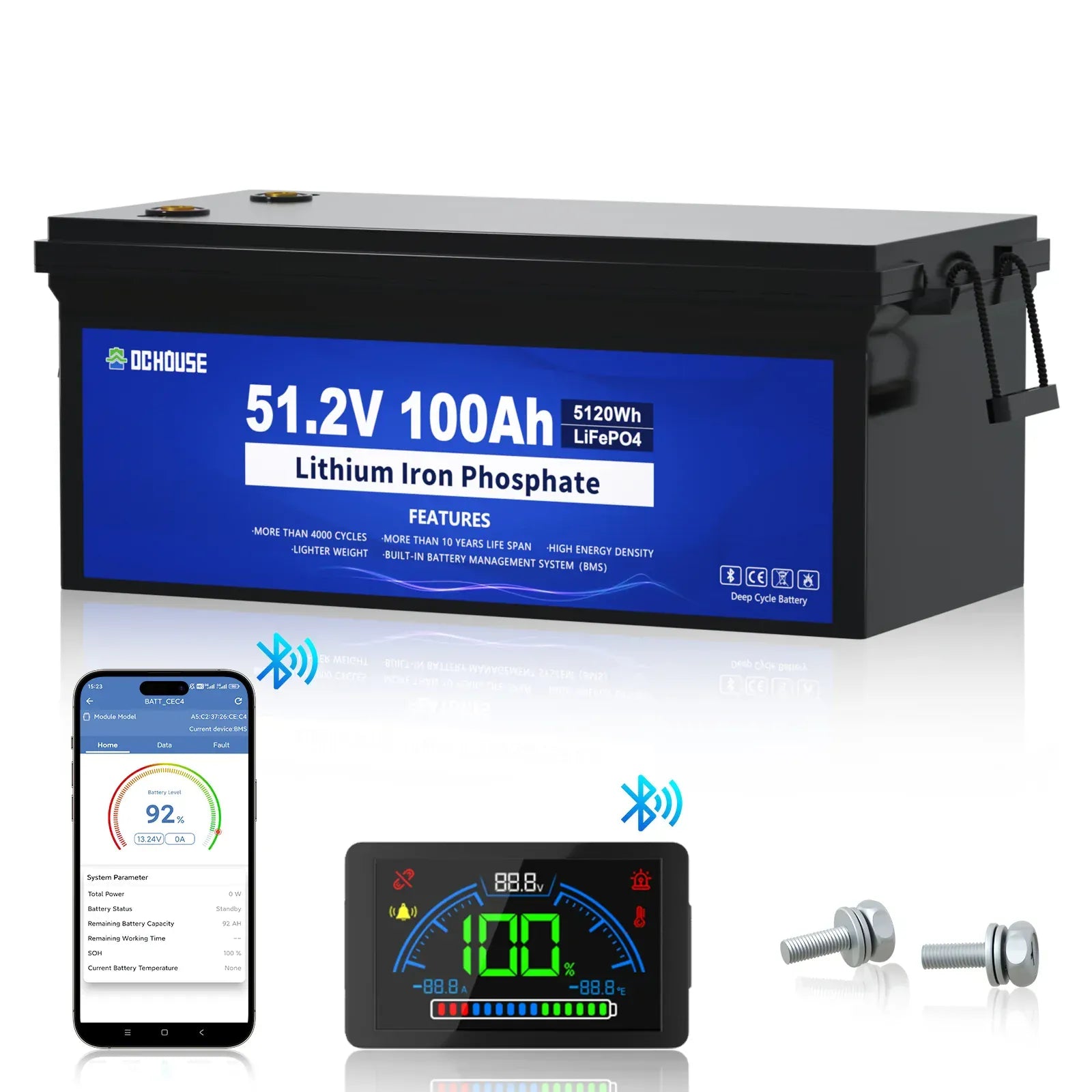 Eco-Worthy Solar Batteries DC House (Eco-Worthy) 48V 100Ah LiFePO4 Bluetooth Deep Cycle Battery