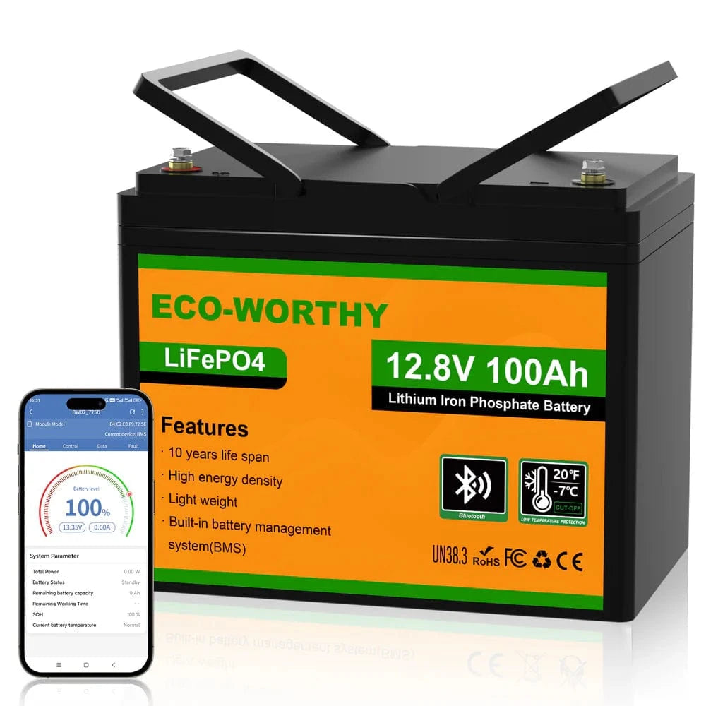 Eco-Worthy Solar Batteries Eco-Worthy LiFePO4 12V 100Ah Lithium Iron Phosphate Battery With Bluetooth And Low-temperature Protection
