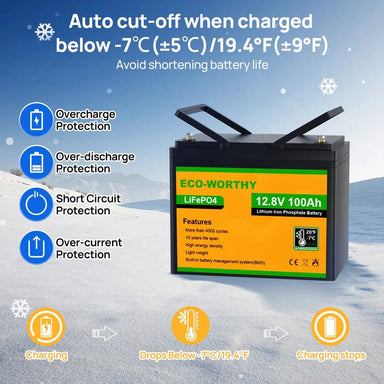 Eco-Worthy Solar Batteries Eco-Worthy LiFePO4 12V 100Ah Lithium Iron Phosphate Battery With Low Temperature Protection