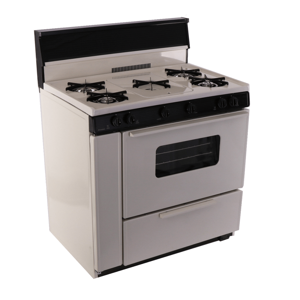 Premier Natural Gas Range/Stove Premier BLK5S9TP 36" Battery Ignition Gas Range 5 Burners Biscuit w/Black