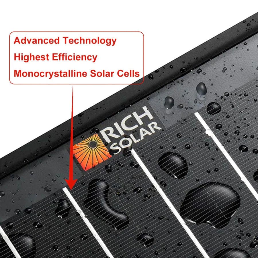 Rich Solar Solar Panels MEGA 100 ONYX | 100 Watt Monocrystalline Solar Panel | Best 12V Black Panel for VAN RVs and Off-Grid | 25-Year Output Warranty - Free Shipping!