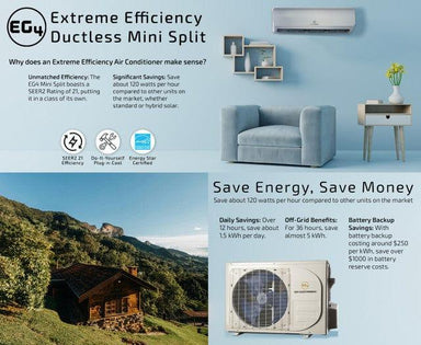 Signature Solar Air Conditioners EG4 Hybrid Solar Mini-Split Air Conditioner Heat Pump AC/DC | 24000 BTU | SEER2 21 | Energy Star Certified | Plug-n-Cool Do-It-Yourself Installation