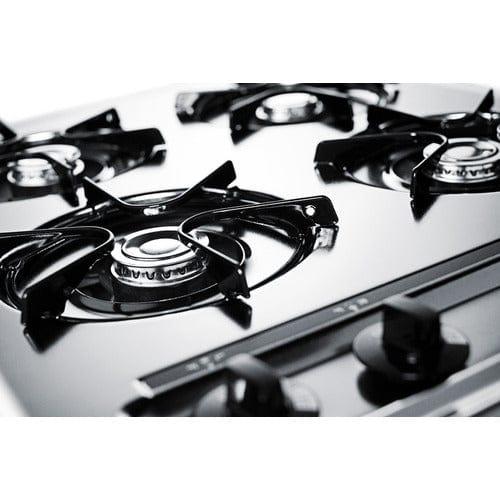 Summit Gas Cooktop Summit 24" Wide 4-Burner Gas Cooktop with Battery Ignition, Brushed Chrome Model ZNL03P