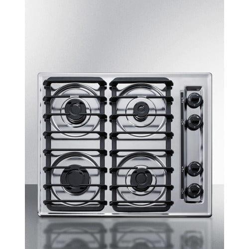 Summit Gas Cooktop Summit 24" Wide 4-Burner Natural Gas Cooktop (Brushed Chrome) ZTL033S