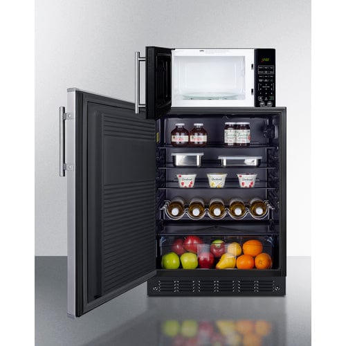 Summit Prefabricated Kitchens &amp; Kitchenettes Summit Microwave/Refrigerator Combination with Allocator MRF708BLSSALHD