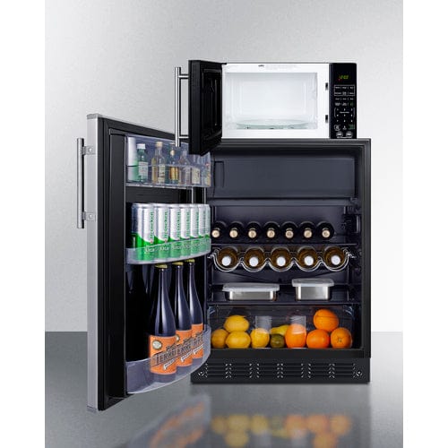 Summit Prefabricated Kitchens &amp; Kitchenettes Summit Microwave/Refrigerator-Freezer Combination with Allocator MRF66BK2SSALHD