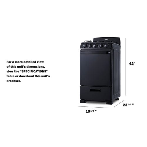Summit Natural Gas Range/Stove Summit RG201B | 20" Wide Gas Range