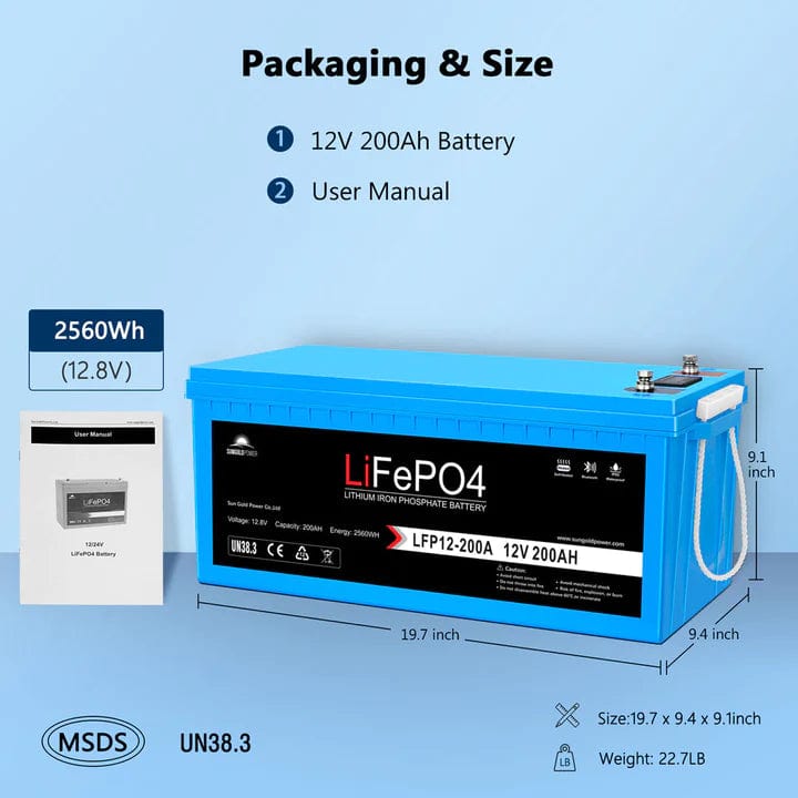 Sungold Power Solar Batteries 4 X 12V 200AH LifePO4 Deep Cycle Lithium Battery Bluetooth / Self-Heating / IP65 - Free Shipping!