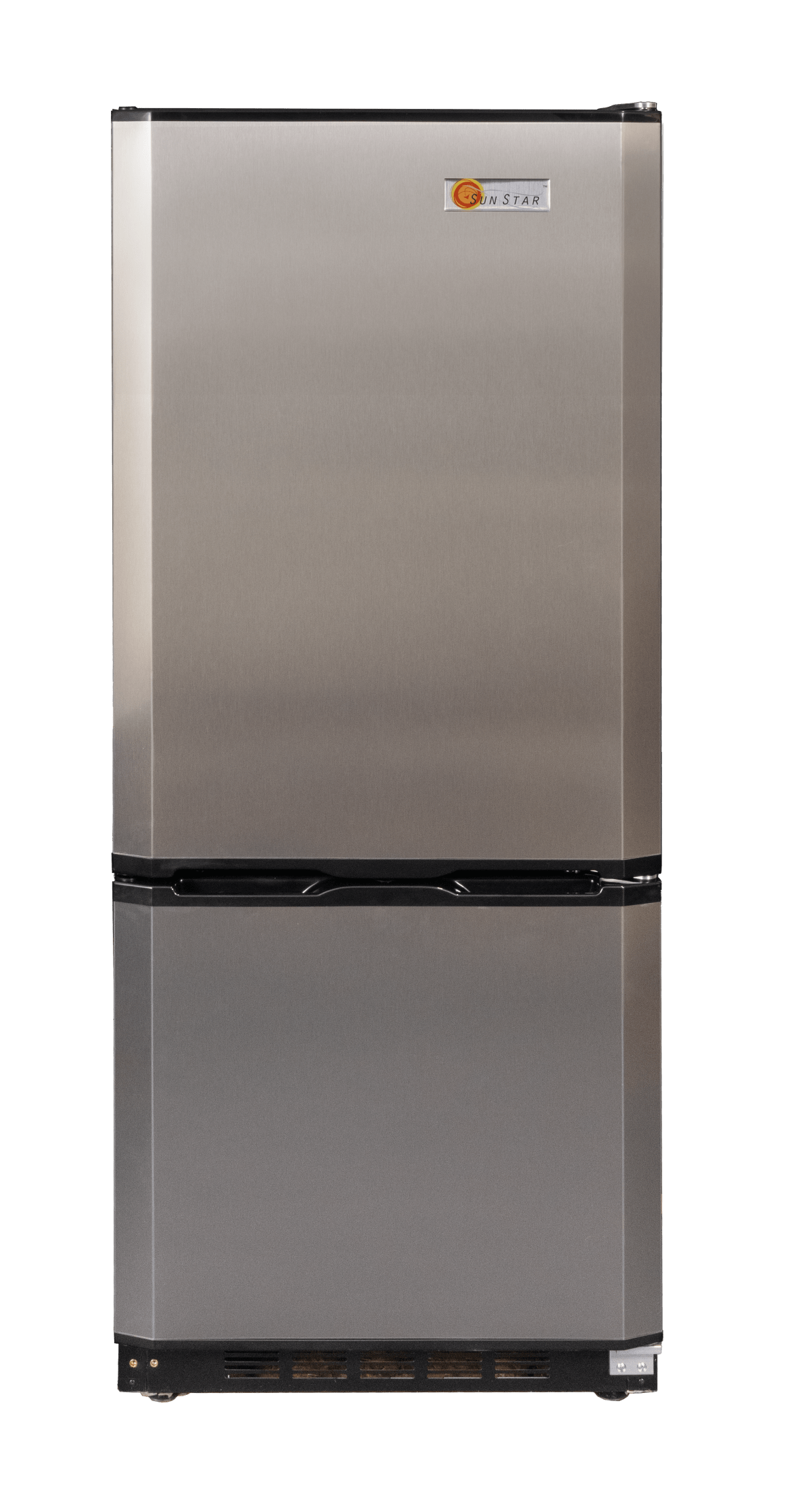 SunStar/SolarFreeze Solar Appliances Sunstar ST-10RFSS Dual Power Solar (DC) and Grid (AC) Powered 10 cu ft Refrigerator-Freezer in Black w/Stainless Doors