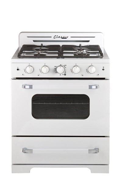 Unique Natural Gas Range/Stove Classic Retro Unique 30" Convection Gas Range (Electronic Ignition) in White UGP-30CR W