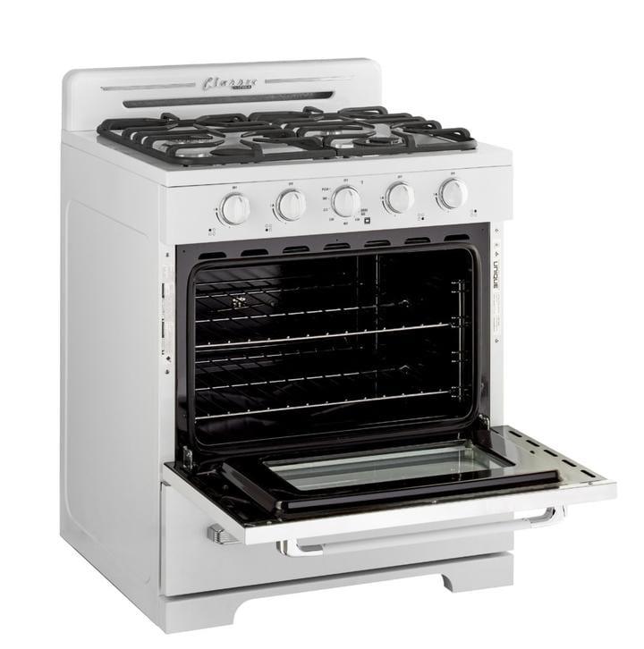 Unique Natural Gas Range/Stove Classic Retro Unique 30" Convection Gas Range (Electronic Ignition) in White UGP-30CR W
