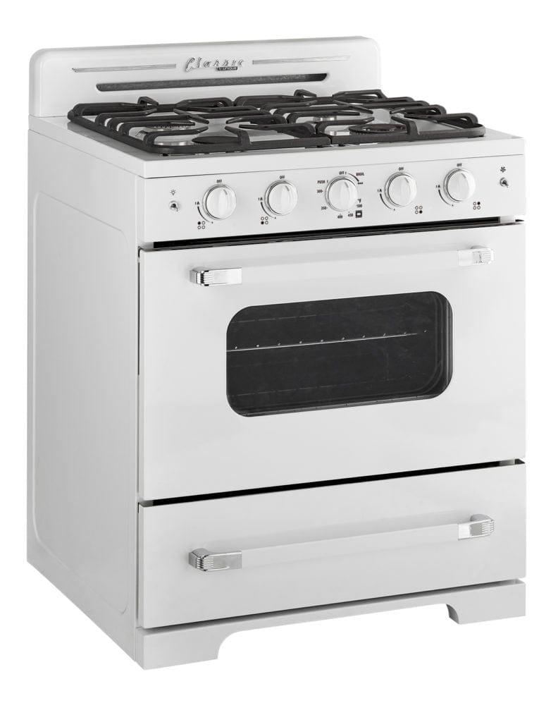 Unique Natural Gas Range/Stove Classic Retro Unique 30" Convection Gas Range (Electronic Ignition) in White UGP-30CR W