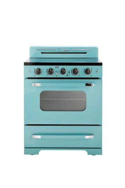Unique Smoothtop Convection Gas Range Unique 30' Classic Retro Ocean Mist Turquoise Electric Glass Top Range UGP-30CR EC T