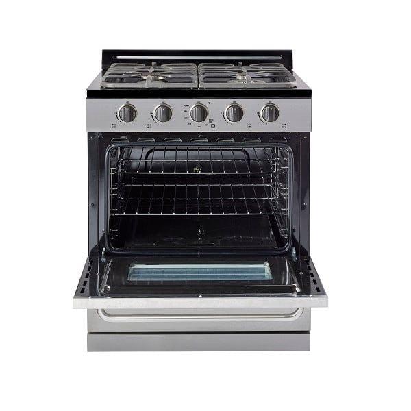 Unique Propane Range /Stove Unique 30" Propane Range Battery Ignition Variable BTU Sealed Burners Cast Iron Grates Window UGP-30G OF2 S/S