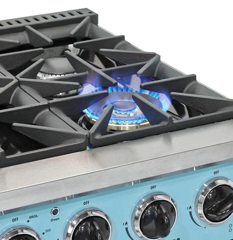 Unique Convection Gas Range Unique 36' Classic Retro Ocean Mist Turquoise Range With FR Triple Crown Burner UGP-36CR T