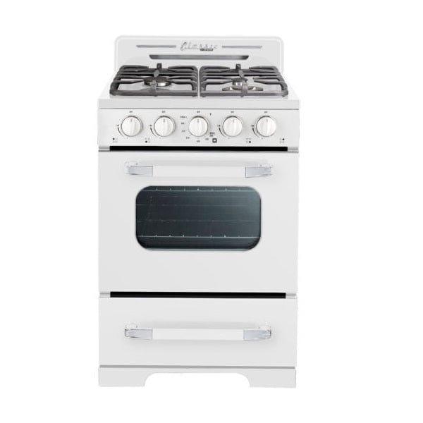 Unique Propane Range /Stove Unique Classic Retro 24" Off Grid (Battery Ignition) Propane Range in White UGP-24CR OF1 W