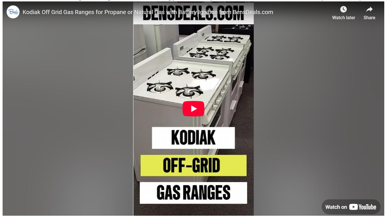 Video presenting the Kodiak brand of off-grid propane gas ranges and stoves
