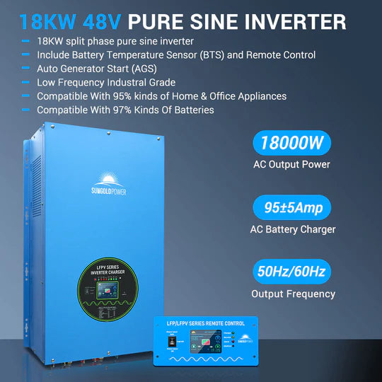 SunGoldPower 18000W 48V Split Phase Pure Sine Wave Inverter Charger