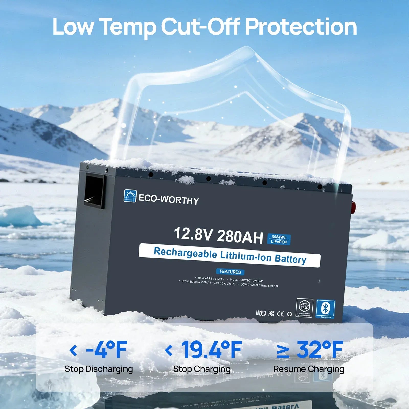 Ben's Deals Eco-Worthy 12V 280Ah Metal Case LiFePO4 Lithium Battery With Bluetooth and low-temp protection