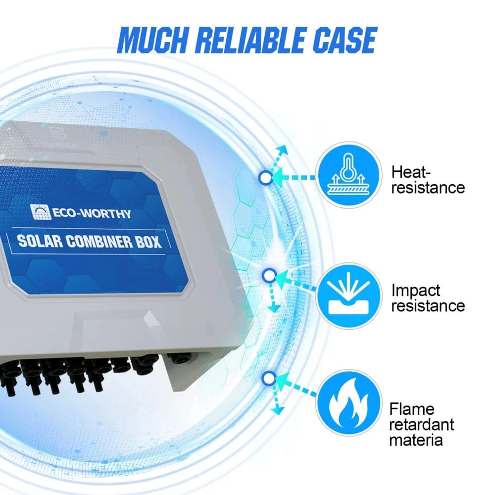 Ben's Deals Solar Accessories Eco-Worthy Upgraded 6 String PV Combiner Box with 25A Current Fuse & 125A Circuit Breaker