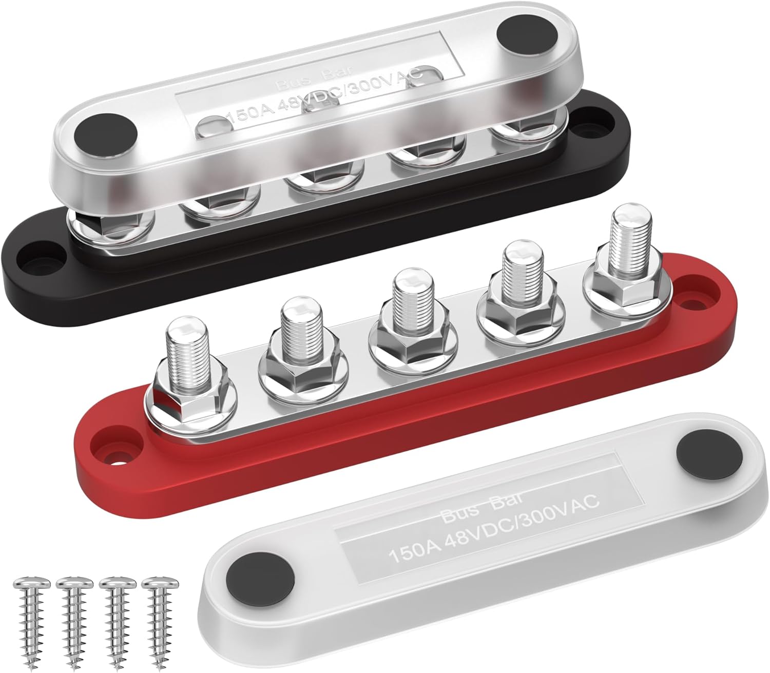 Ben's Deals Accessories One Pair Solar DC Busbars 150A 48v Rated Black and Red