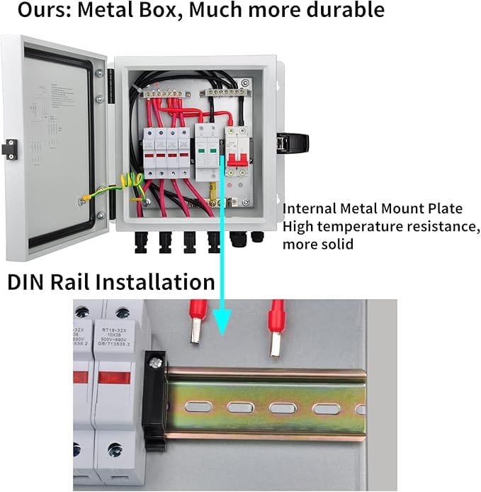 Ben's Deals Solar Accessories PV Combiner Box | 4 String Metal Solar Combiner Box with 15A Fuse