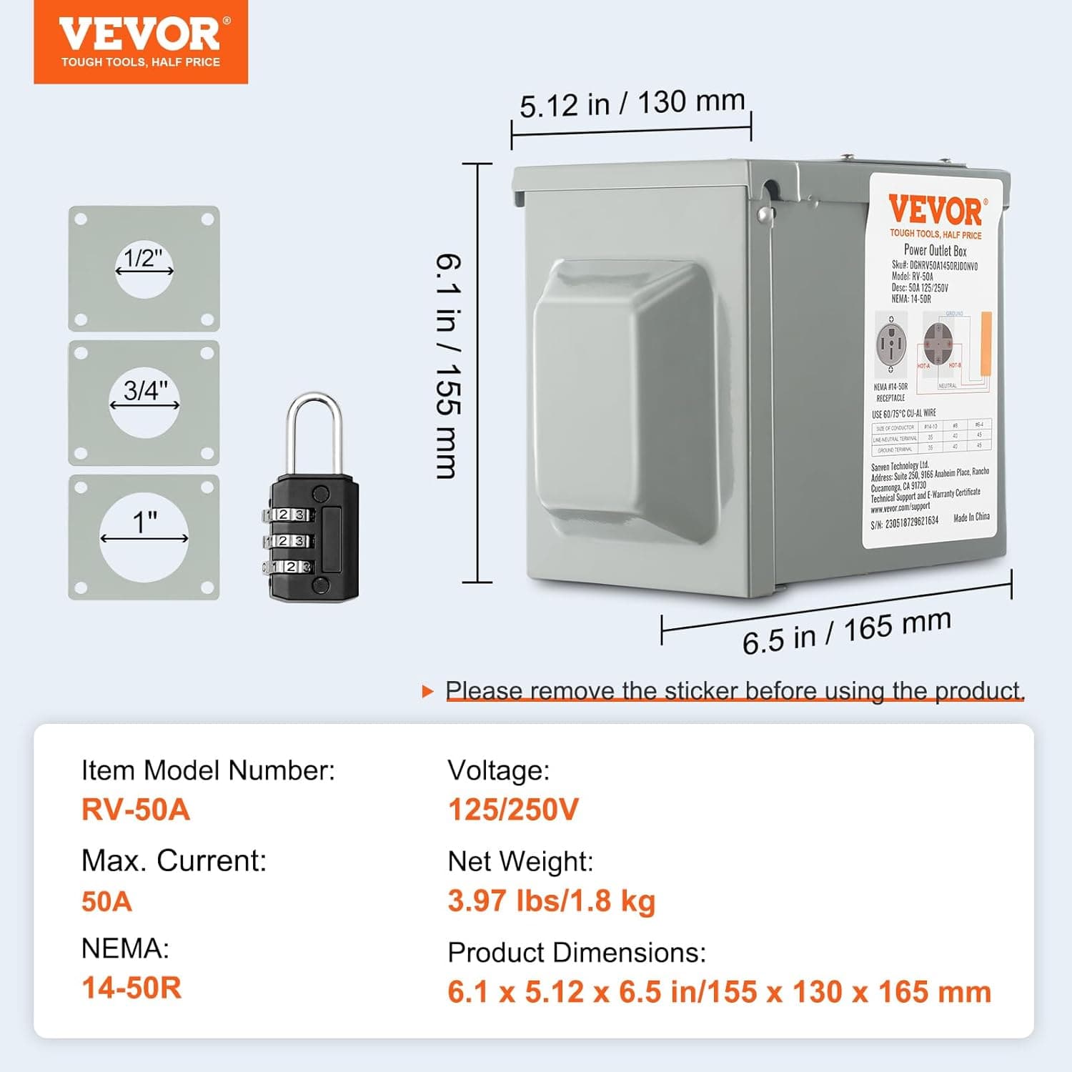 Ben's Deals VEVOR 50 Amp RV Power Outlet Box | 125/250V