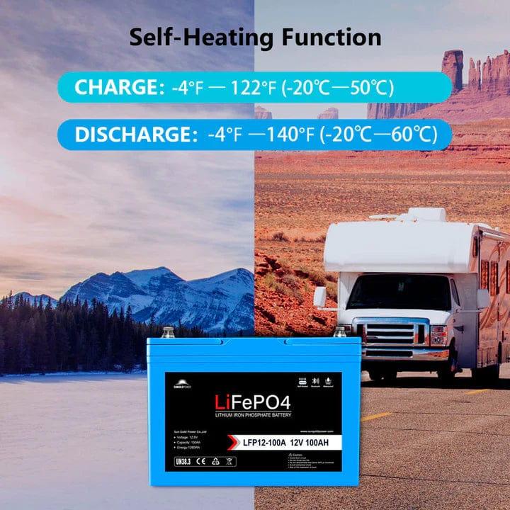 Ben's Discount Supply Solar Batteries 12V 100AH LiFePO4 Deep Cycle Lithium Battery / Bluetooth /Self-Heating / IP65 - Free Shipping!
