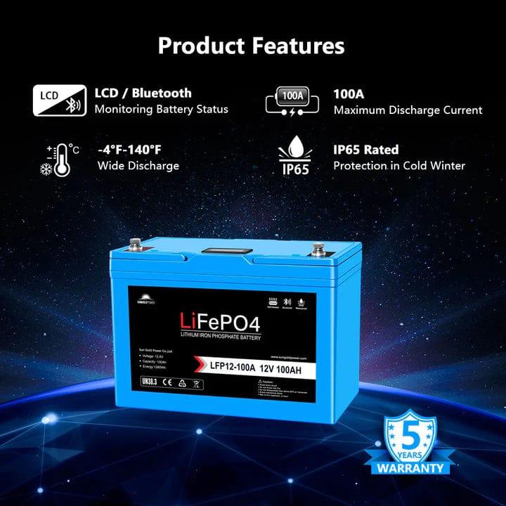Ben's Discount Supply Solar Batteries 12V 100AH LiFePO4 Deep Cycle Lithium Battery / Bluetooth /Self-Heating / IP65 - Free Shipping!