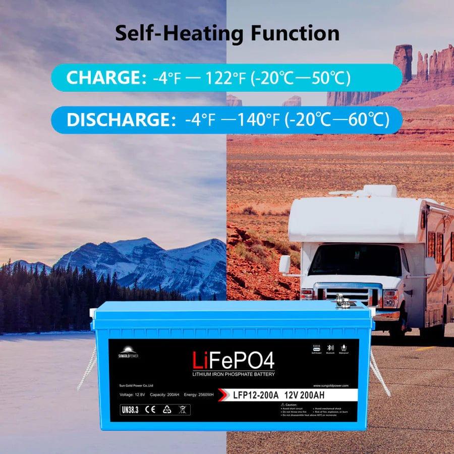 Ben's Discount Supply Solar Batteries 12V 200AH LiFePO4 Deep Cycle Lithium Battery / Bluetooth /Self-Heating / IP65 - Free Shipping!