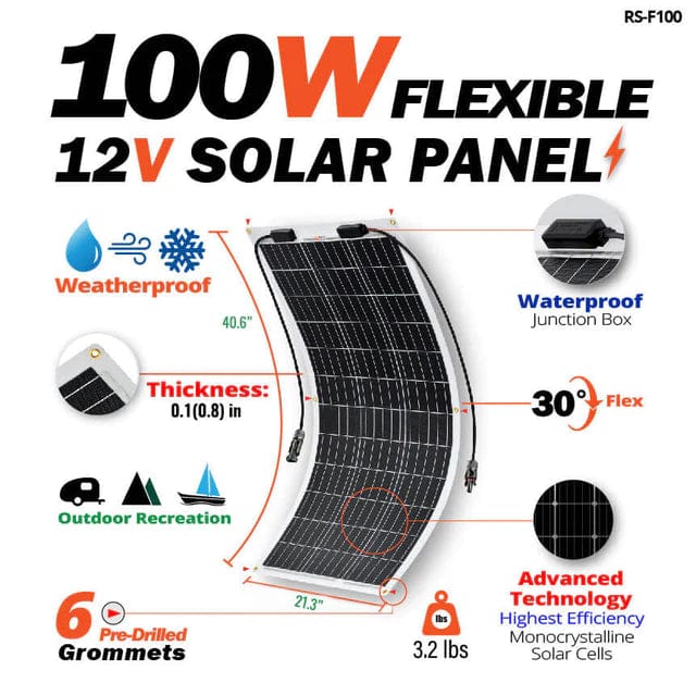 Ben&#39;s Discount Supply Solar Panels MEGA 100 FLEX | 100 Watt Monocrystalline Solar Panel | Best 12V Flexible Panel for VAN RVs and Off-Grid | High Efficiency - Free Shipping