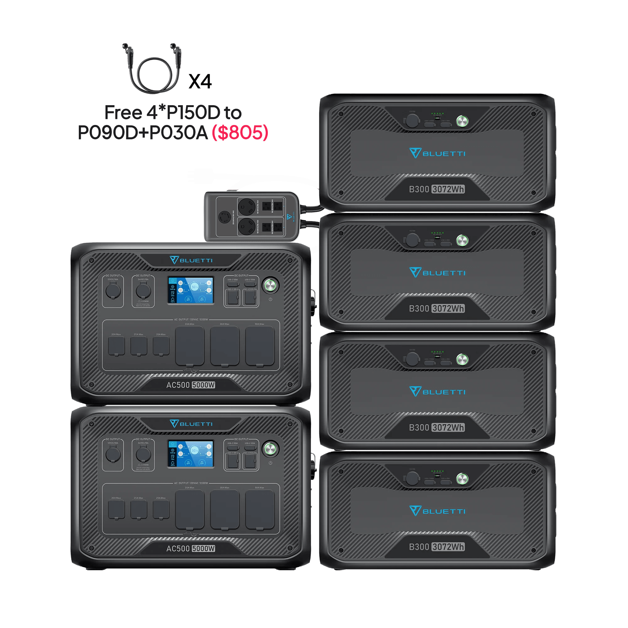 Bluetti Power Station 2*AC500+4*B300 ( FREE 4*P150D to P090D+P030A ) | 10000W 12288Wh Power Kit Bluetti AC500 + B300/B300S | Home Battery Backup