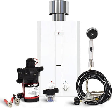 Eccotemp Heaters Eccotemp L10 3.0 GPM Portable Outdoor Tankless Water Heater w/ EccoFlo Diaphragm 12V Pump, Strainer & Shower Set