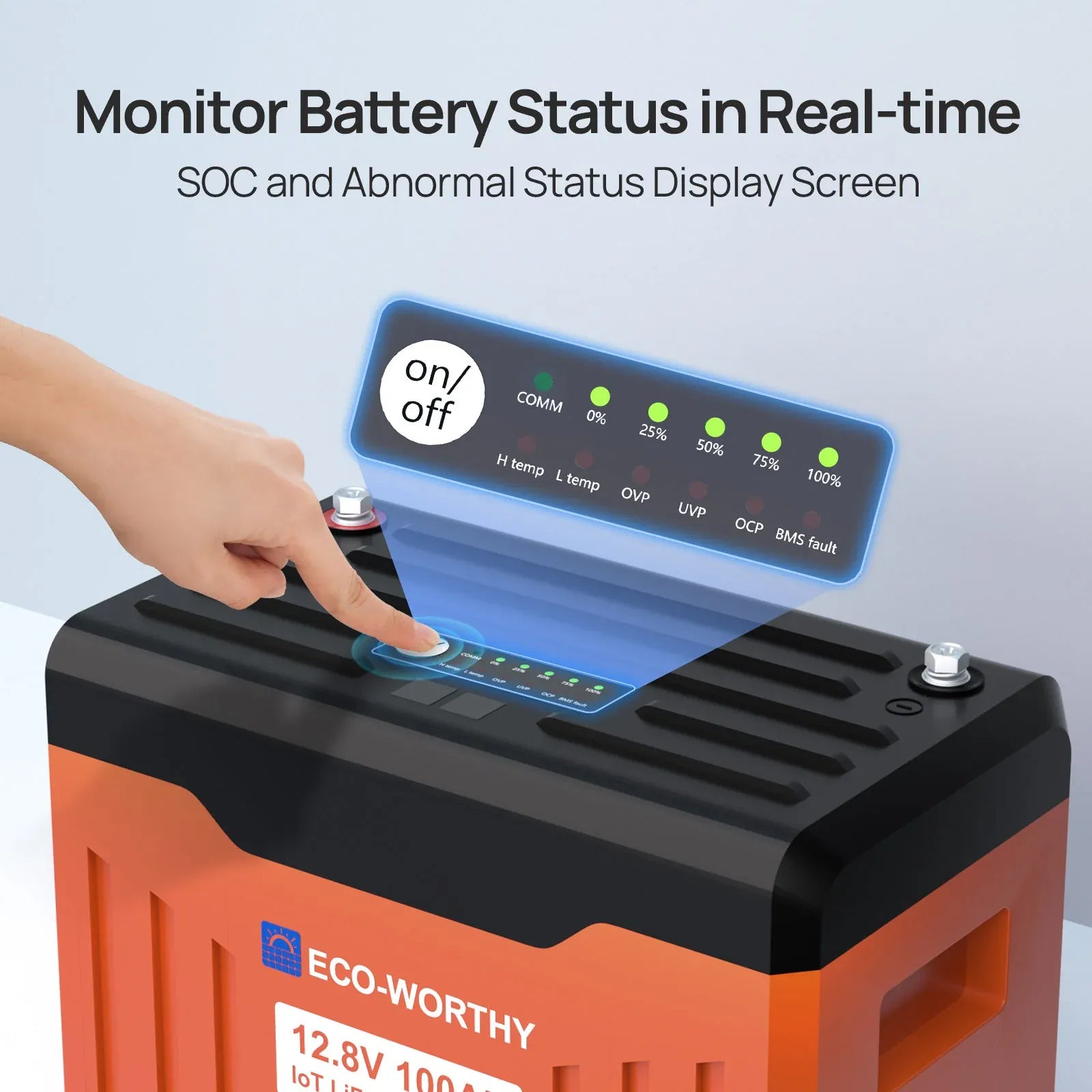 Eco-Worthy Solar Batteries Eco-Worthy 12V 100Ah LiFePO4 Lithium Battery with SOC Display