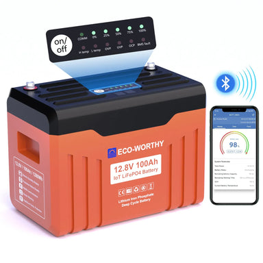 Eco-Worthy Solar Batteries Eco-Worthy 12V 100Ah LiFePO4 Lithium Battery with SOC Display