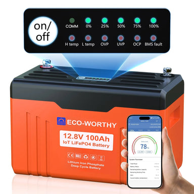 Eco-Worthy Solar Batteries Eco-Worthy 12V 100Ah LiFePO4 Lithium Battery with SOC Display
