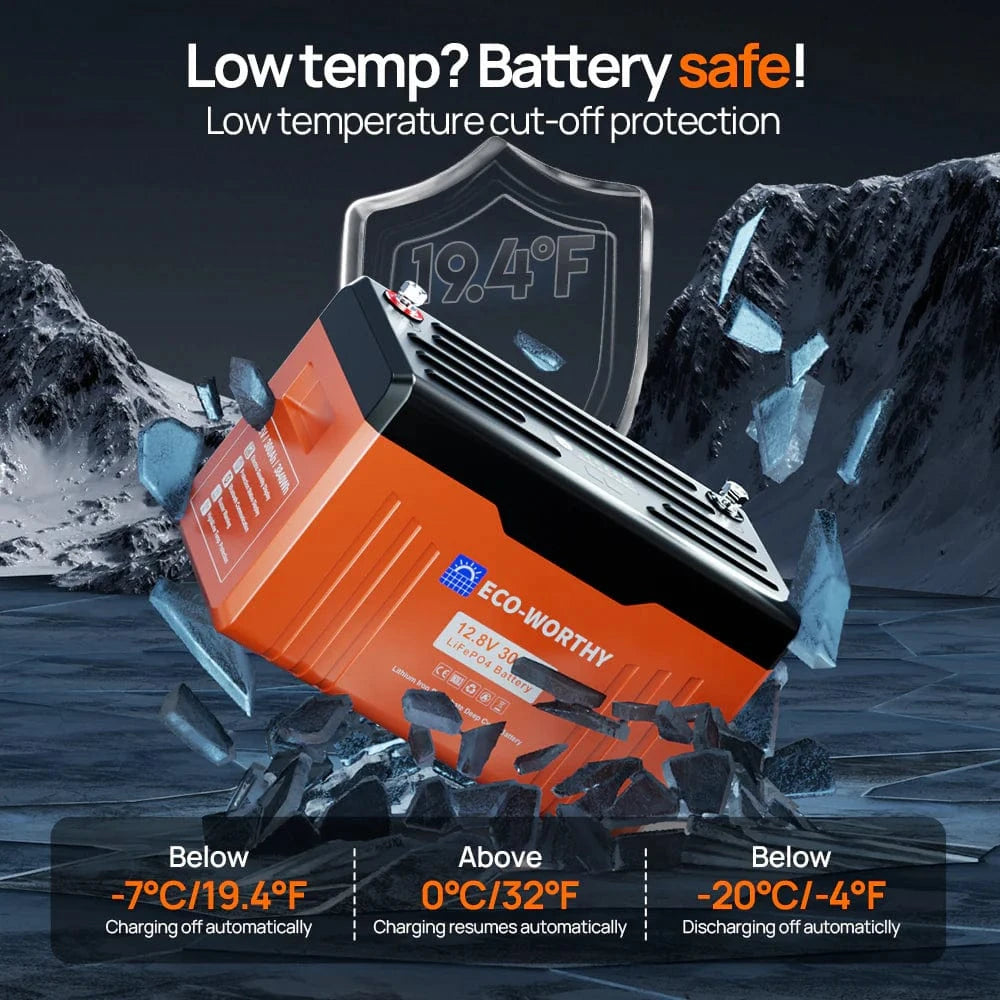 Eco-Worthy Solar Batteries Eco-Worthy 12V 300AH Lifepo4 Lithium Battery Bluetooth with SOC LEDs and Low Temp Protection