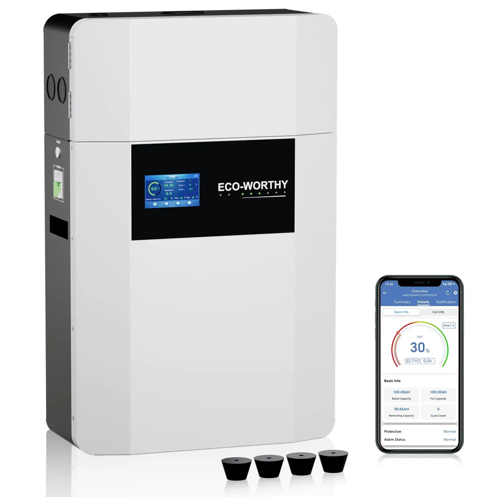 Eco-Worthy Solar Batteries 1 Pack Eco-Worthy 48V 100AH Wall-Mount Lithium Battery LiFePO4