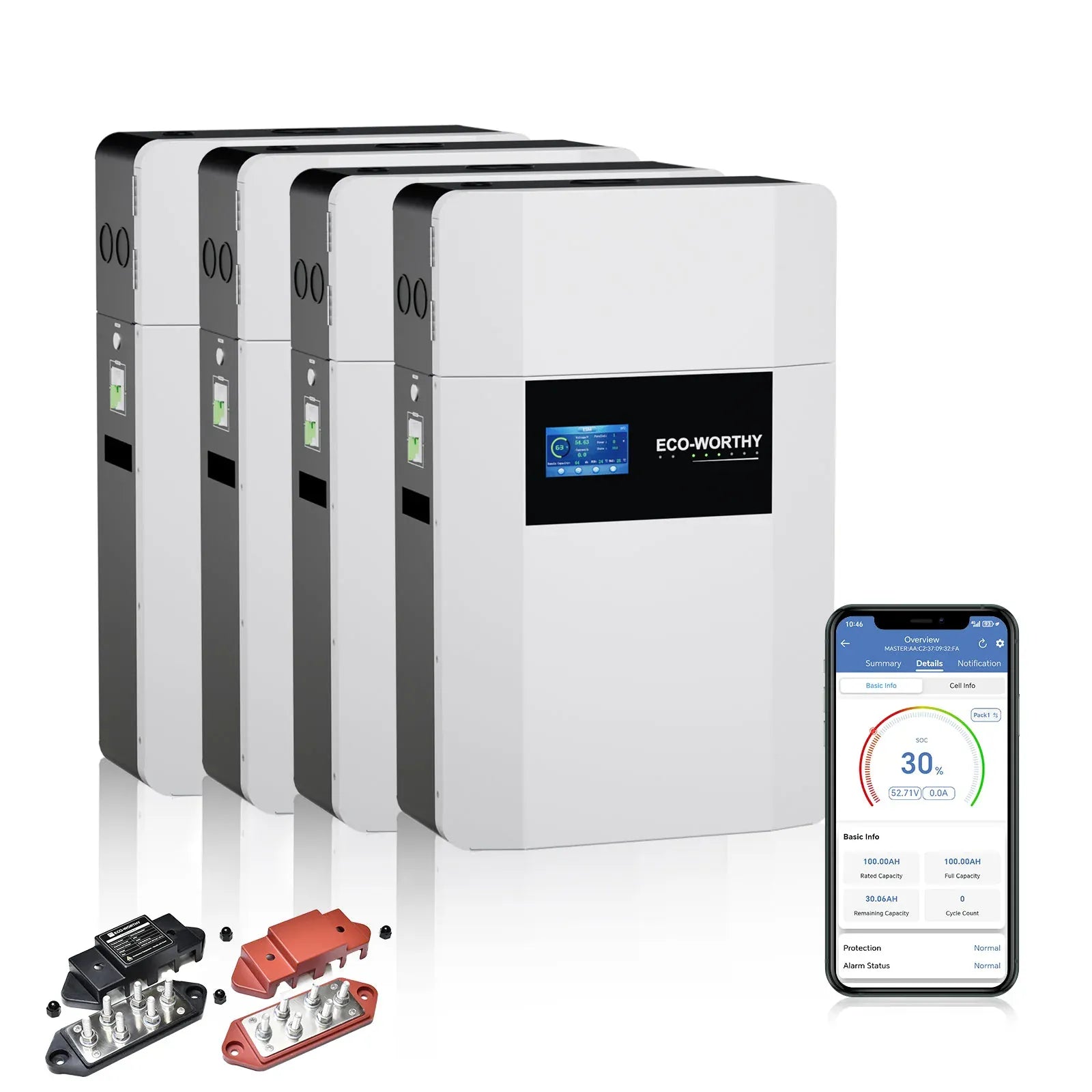 Eco-Worthy Solar Batteries 4 Packs ($929.99/Each) & Free 400A Busbar Eco-Worthy 48V 100AH Wall-Mount Lithium Battery LiFePO4