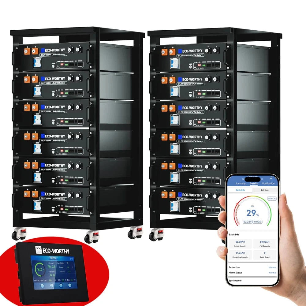 Eco-Worthy Solar Batteries 12 Packs with Battery Rack Eco-Worthy 48V (51.2V) 100Ah Server Rack Battery 5.12kWh Lithium Battery | 3U Size with Bluetooth & Wifi (Version 3)
