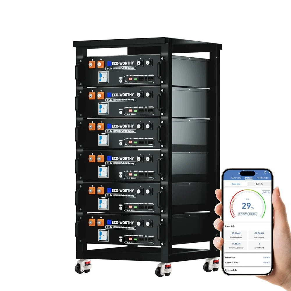 Eco-Worthy Solar Batteries 6 Packs with Battery Rack Eco-Worthy 48V (51.2V) 100Ah Server Rack Battery 5.12kWh Lithium Battery | 3U Size with Bluetooth & Wifi (Version 3)