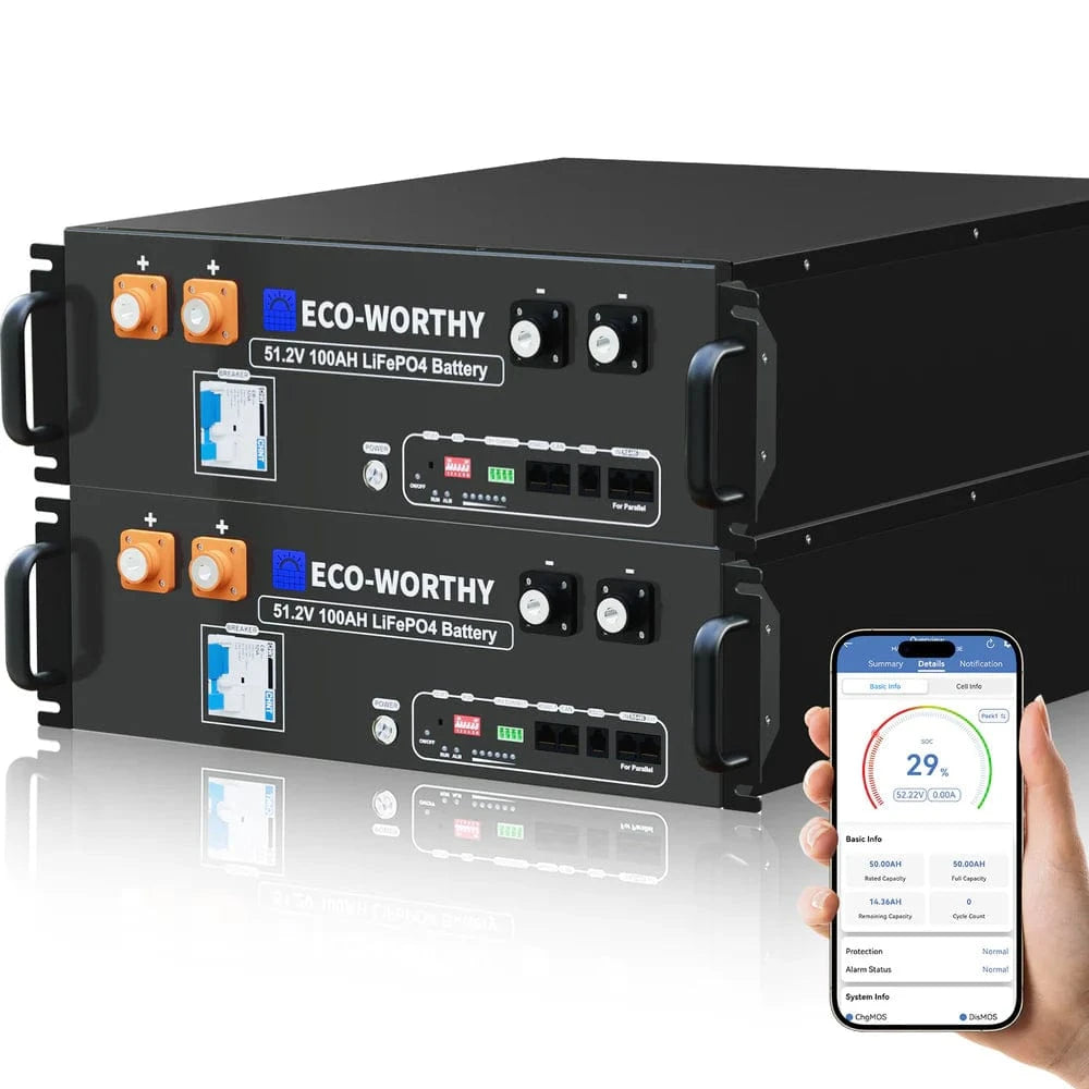 Eco-Worthy Solar Batteries 2 Packs Eco-Worthy 48V (51.2V) 100Ah Server Rack Battery 5.12kWh Lithium Battery | 3U Size with Bluetooth & Wifi (Version 3)