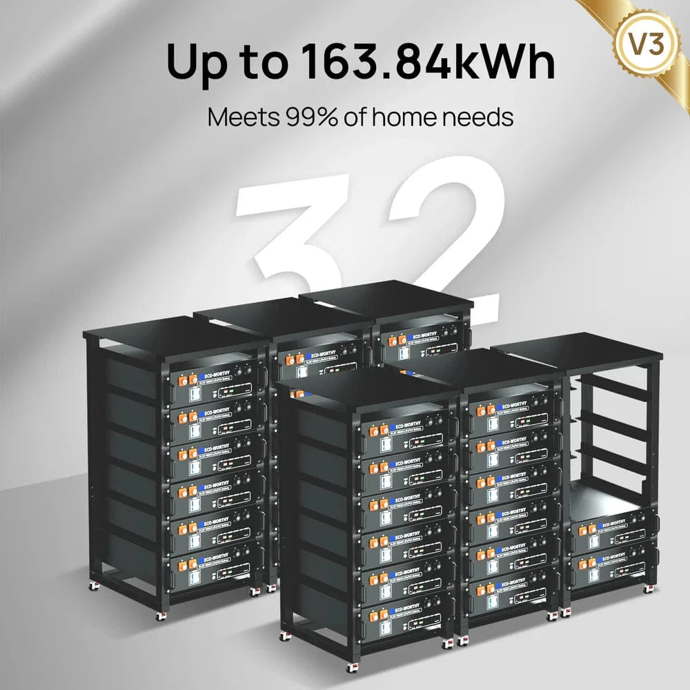 Eco-Worthy Solar Batteries Eco-Worthy 48V(51.2V) 100Ah Server Rack Battery,5.12kWh Lithium Battery,3U Size,With Bluetooth & Wifi( Version 3)