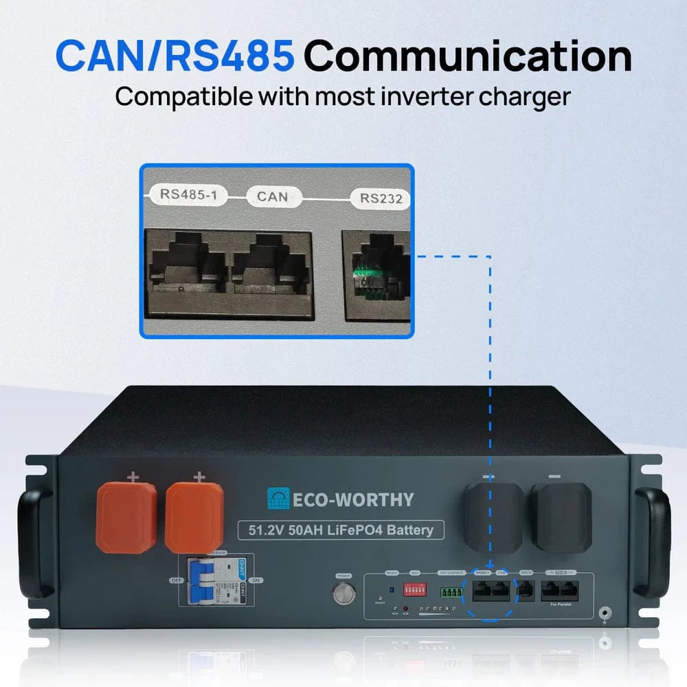 Eco-Worthy Solar Batteries ECO-WORTHY 48V(51.2V) 50Ah Server Rack Battery,2.56kWh Lithium Battery,3U Size,With Bluetooth & Wifi