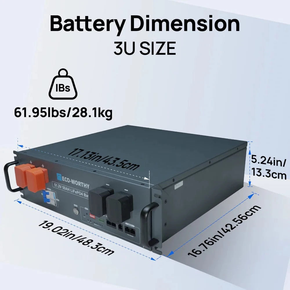 Eco-Worthy Solar Batteries ECO-WORTHY 48V(51.2V) 50Ah Server Rack Battery,2.56kWh Lithium Battery,3U Size,With Bluetooth & Wifi