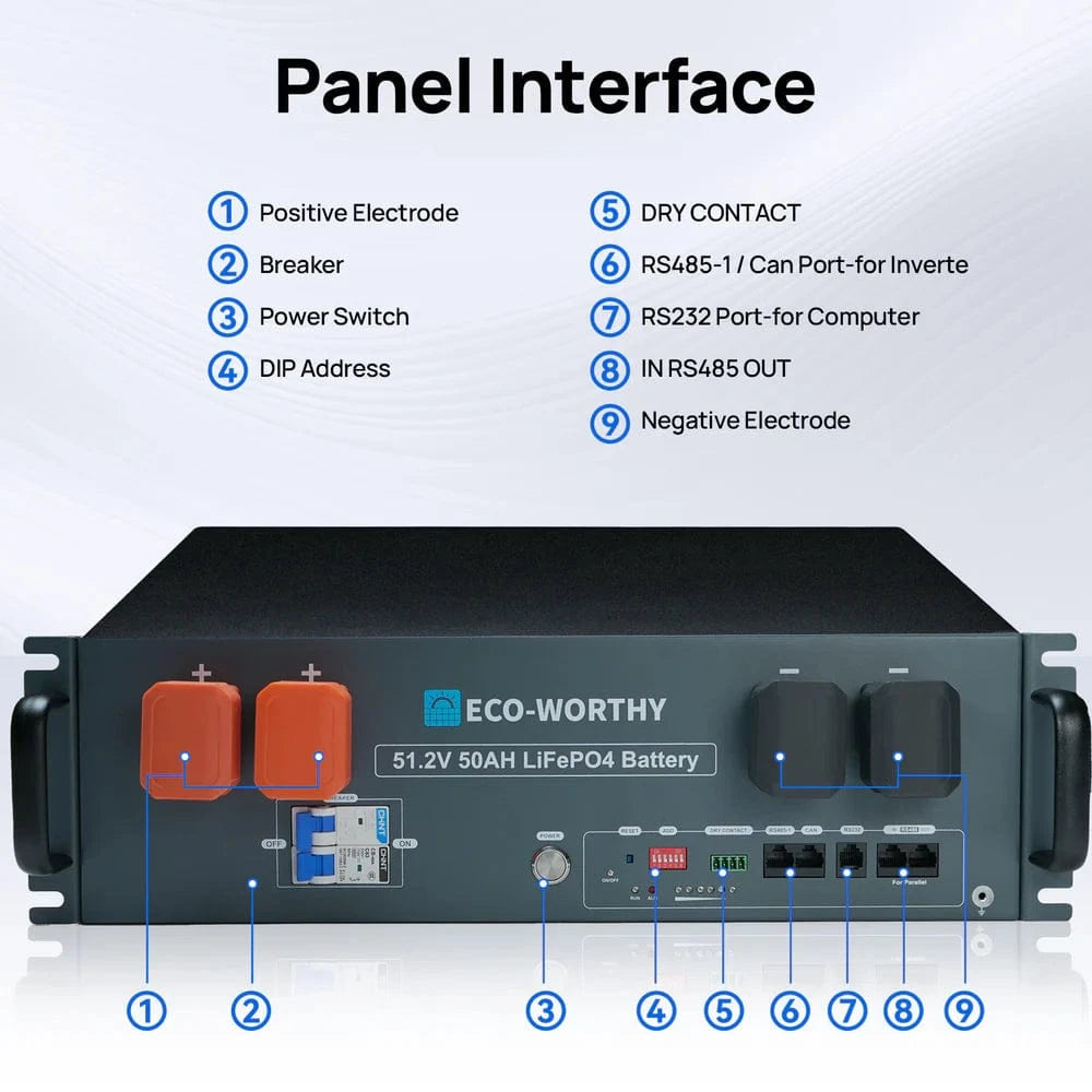 Eco-Worthy Solar Batteries ECO-WORTHY 48V(51.2V) 50Ah Server Rack Battery,2.56kWh Lithium Battery,3U Size,With Bluetooth & Wifi