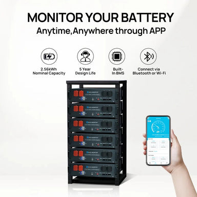 Eco-Worthy Solar Batteries ECO-WORTHY 48V(51.2V) 50Ah Server Rack Battery,2.56kWh Lithium Battery,3U Size,With Bluetooth & Wifi