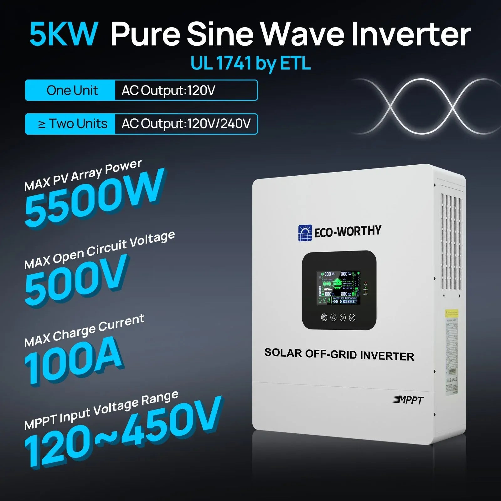 Eco-Worthy Solar Charge Controllers and Inverters Eco-Worthy 5000W Solar Off-grid AIO Inverter | 48Vdc to 120Vac