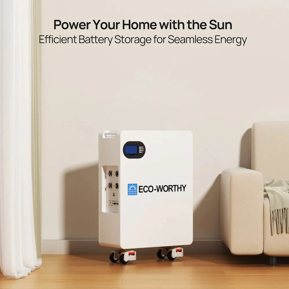 Eco-Worthy Solar Batteries Eco-Worthy 51.2V 280Ah LiFePO4 Floor Standing Battery with 4 Footmaster Nylon Wheels for Off-grid Home Energy Storage